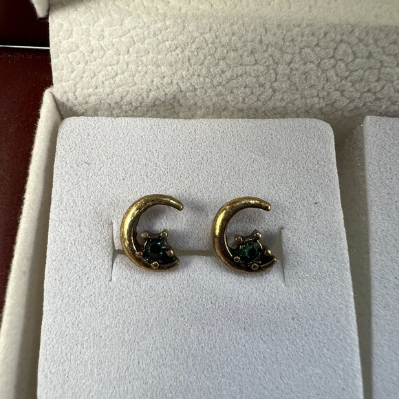 Set Of 3 Moon Crescent Earrings Gold & Silver Tone With Rhinestones & Gem Accent - Picture 2 of 4